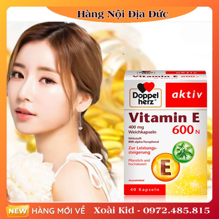 [auth] Viên uống Doppelherz Aktiv Vitamin E 600N của Đức, 40 viên -Nội địa Đức Đủ Bill [Hot]