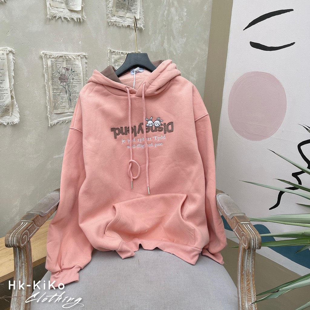 Áo Hoodie chữ thêu phối màu mũ