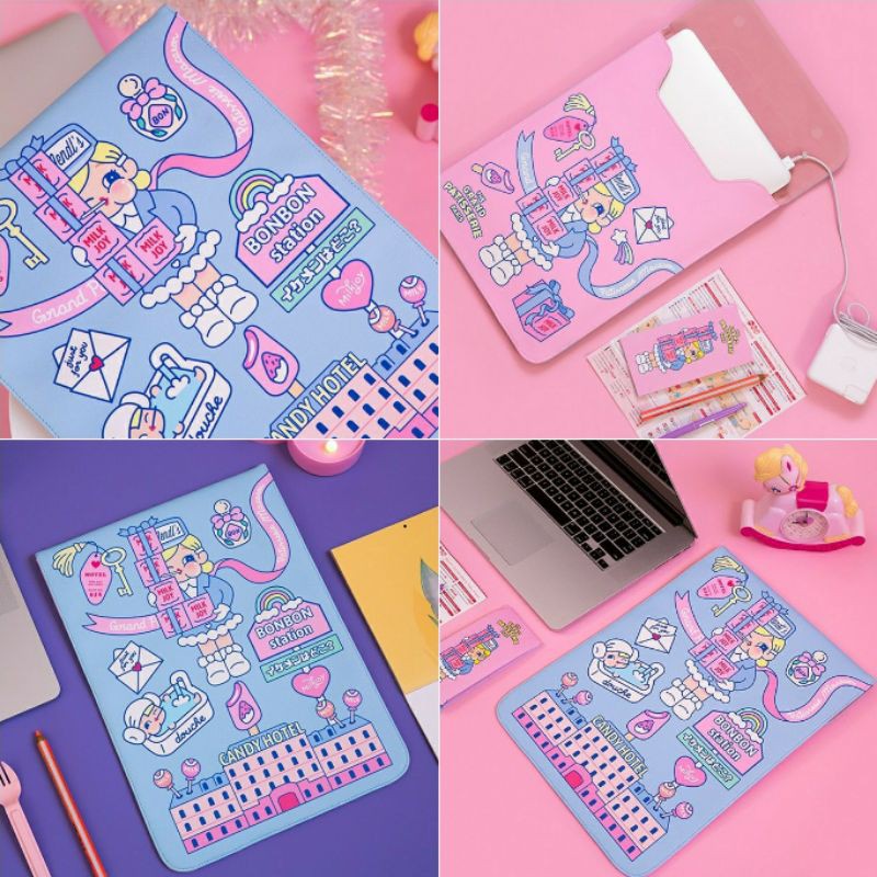 Túi chống sốc 12 13.3 15 inch da PU cho laptop Macbook Pro Bentoy Milkjoy The grand Budapest Lobby girl
