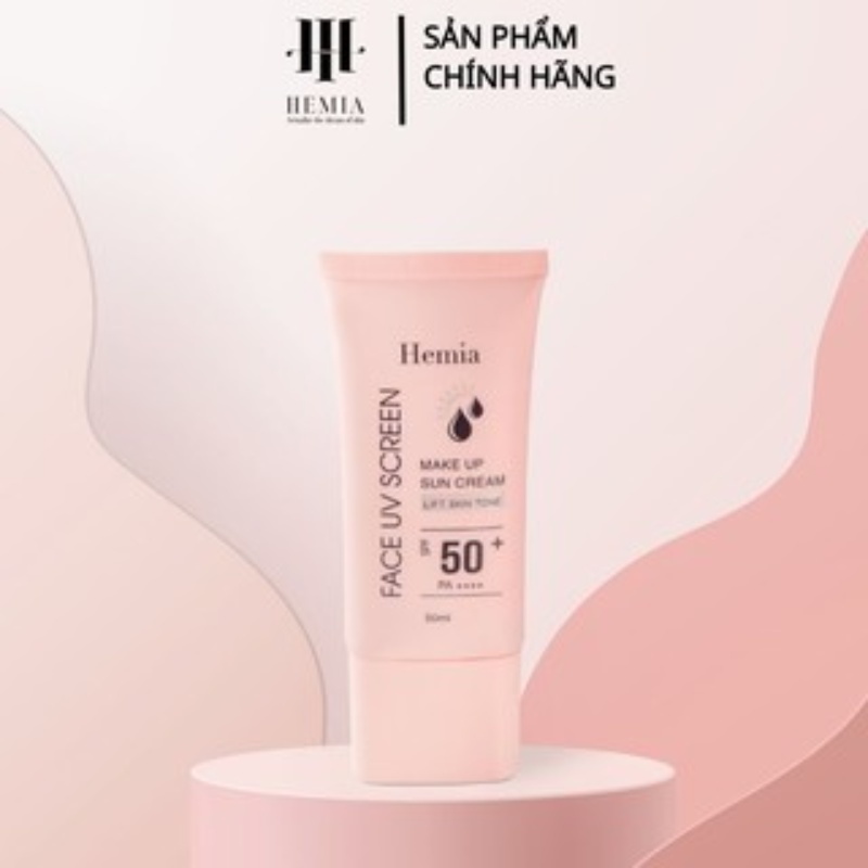 Combo Kem chống nắng 50ml SPF50+ PA++++ và cọ quét mặt nạ Hemia giúp da thấm mướt nhanh, mịn màng