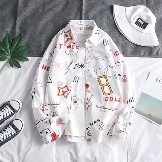 Đơn giản Thời trang Áo sơ mi nam dài tay In ấn Hoa văn
