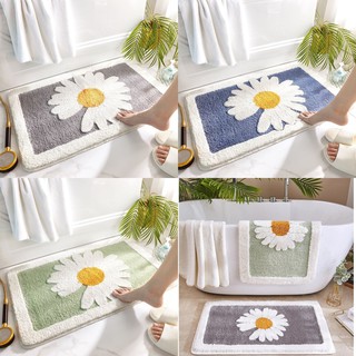 Thảm cao cấp trang trí, thảm chùi chân họa tiết hoa cúc Minhome lông len mềm thấm hút, chống trượt 2 size 40x60, 50x80cm