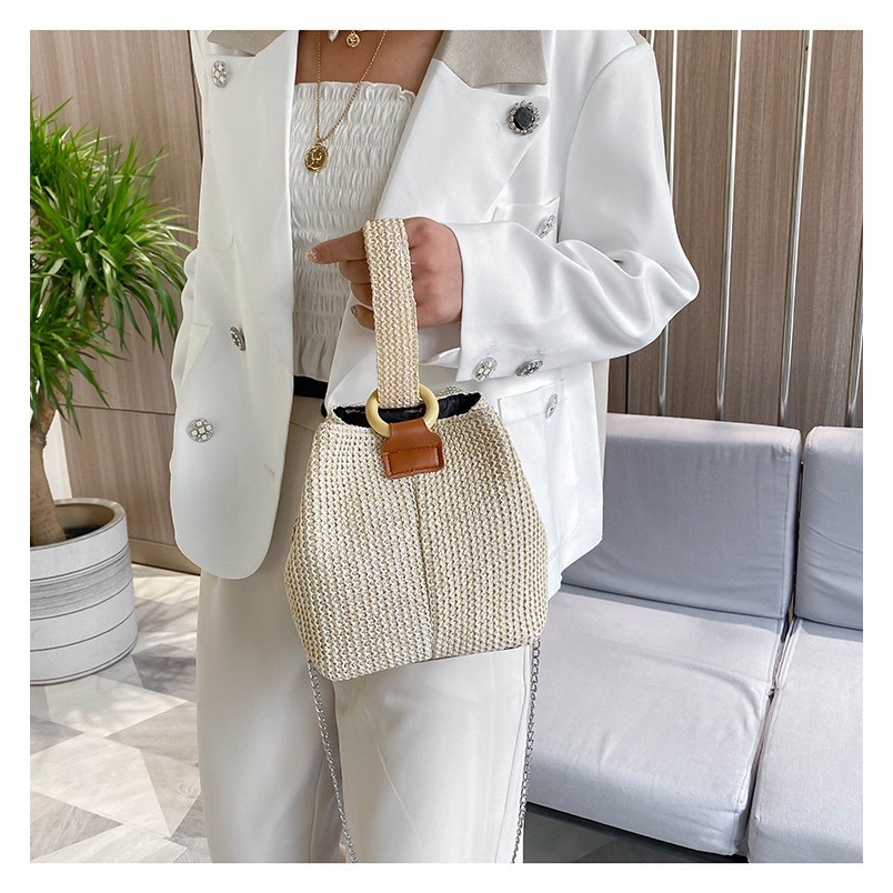 Túi Cói Xô Đi Biển Phối Quai Đeo Cổ Tay Korea Hot