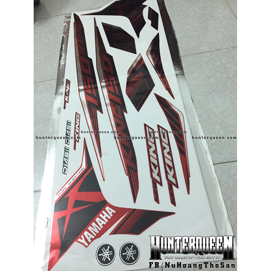 Tem Exciter 150. Tem rời MX King đỏ sọc đơn giản, chất liệu CANDY, dán xe đỏ. Xe màu khác vui lòng inbox