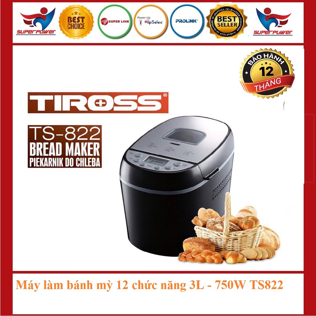 [Mã 254ELSALE giảm 7% đơn 300K] Máy làm bánh mỳ 12 chức năng 600w Tiross TS820