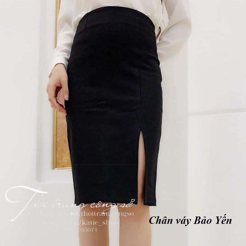 Chân váy bút chì màu đen xẻ trước tới gối( sẵn size)- M59