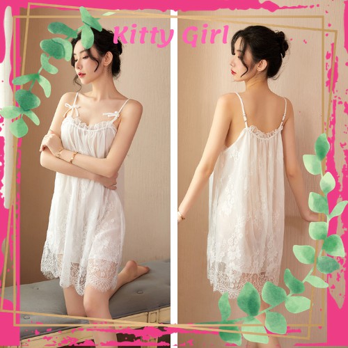 Váy Ngủ 2 Dây Đầm Ngủ Sexy Phối Ren 2s Nơ Váy Dáng Xòe Mặc Nhà Quyến Rũ VN13 | BigBuy360 - bigbuy360.vn