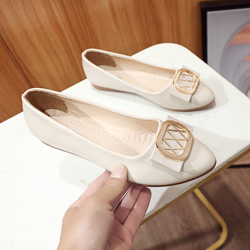 Ielgy Giày Đế Bằng Mũi Nhọn Nhỏ Nhắn Màu Trơn Phong Cách Thanh Lịch