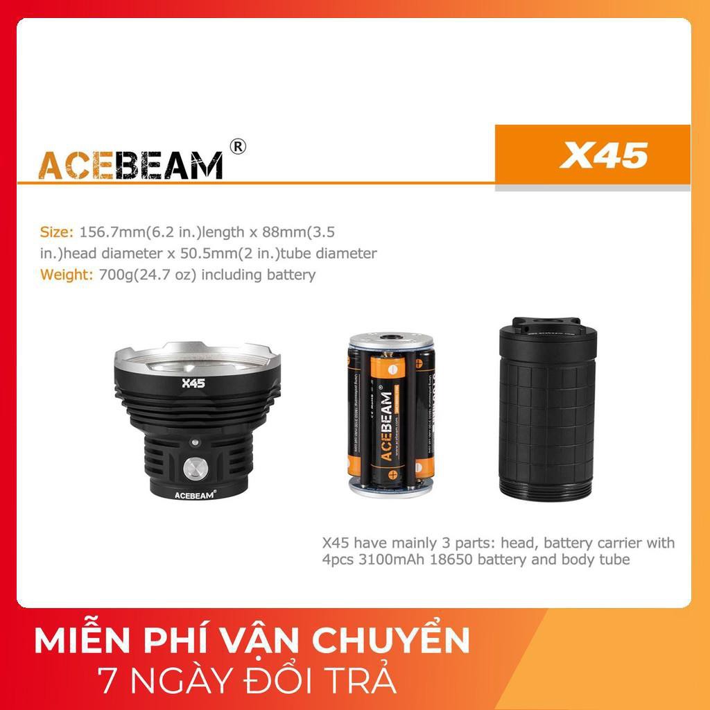 [BH 5 NĂM] Đèn pin ACEBEAM X45 18000 lumen xa 660m sử dụng 4 pin sạc 18650 3100mAh kèm theo