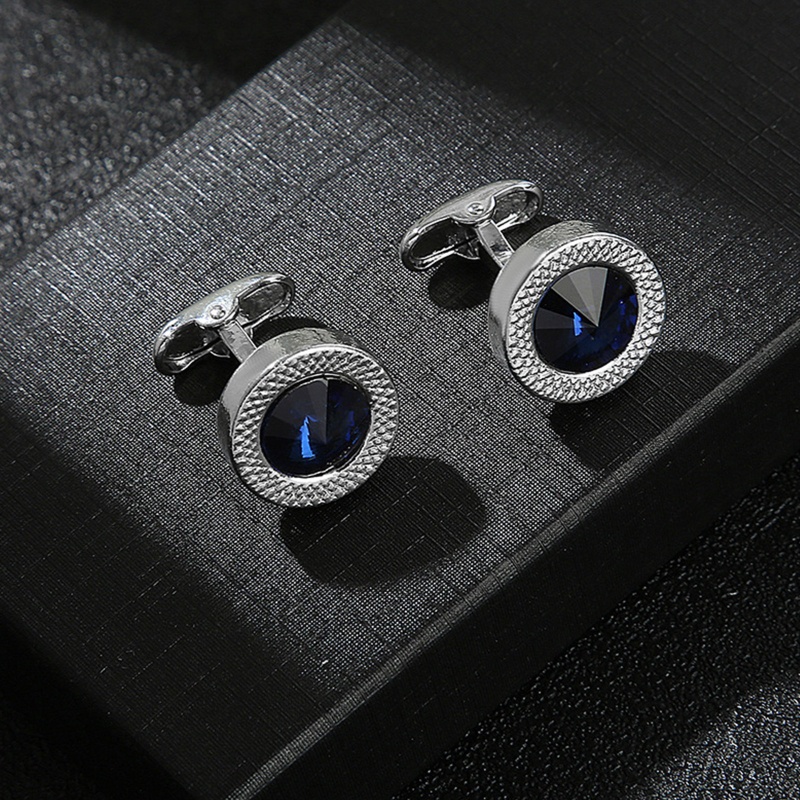 Khuy Măng Sét Tròn Đính Đá Sapphire Sang Trọng Cho Nam