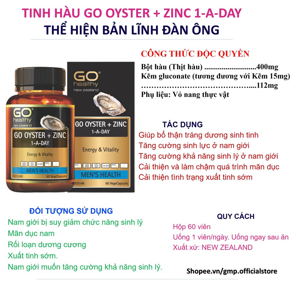 [XUẤT TINH SỚM] Tinh chất hàu Go Healthy OYSTER + ZINC Tăng cường sinh lý dứt điểm Xuất tinh sớm rối loạn cương dương