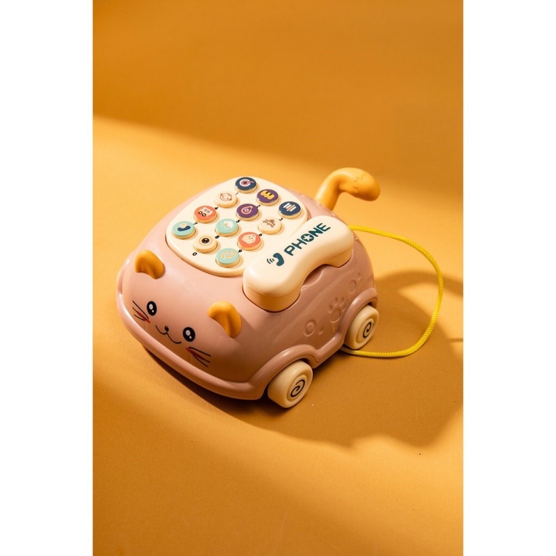 Điện thoại hình mèo cho bé trai bé gái- điện thoại có bánh xe và dây kéo