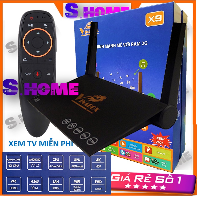 ☃☑﹊Android TV Box vinabox X9 Phiên bản mới 7.1.2 2 râu Anten bắt Wifi khỏe