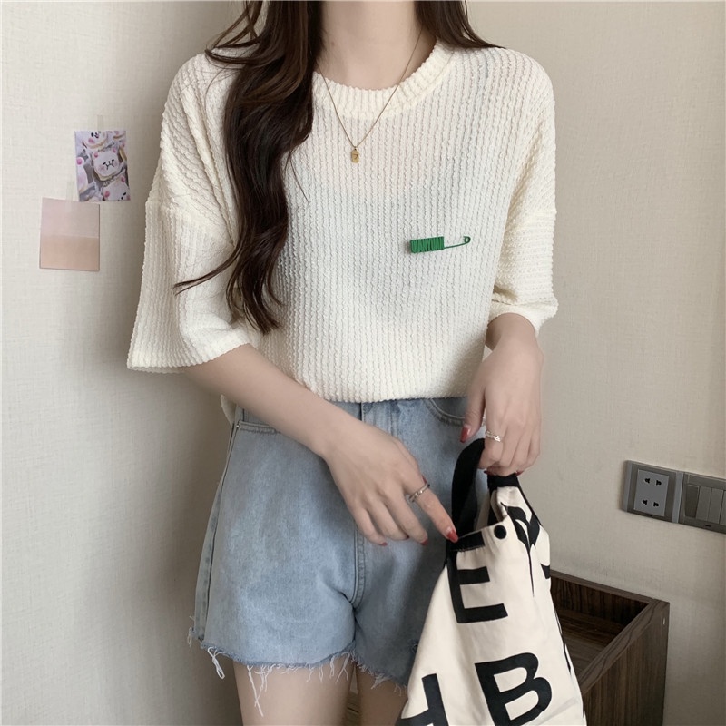 SUXI Áo thun tay ngắn cổ tròn màu sắc đơn giản dành cho nữ