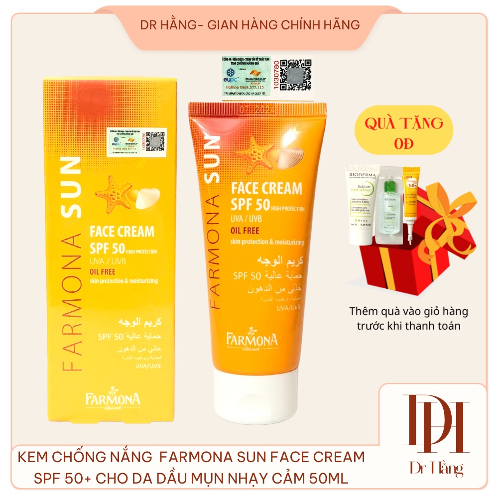 Kem chống nắng Farmona sun SPF 50 cho da dầu mụn, kcn famona nâng tone kiềm dầu cho da mặt