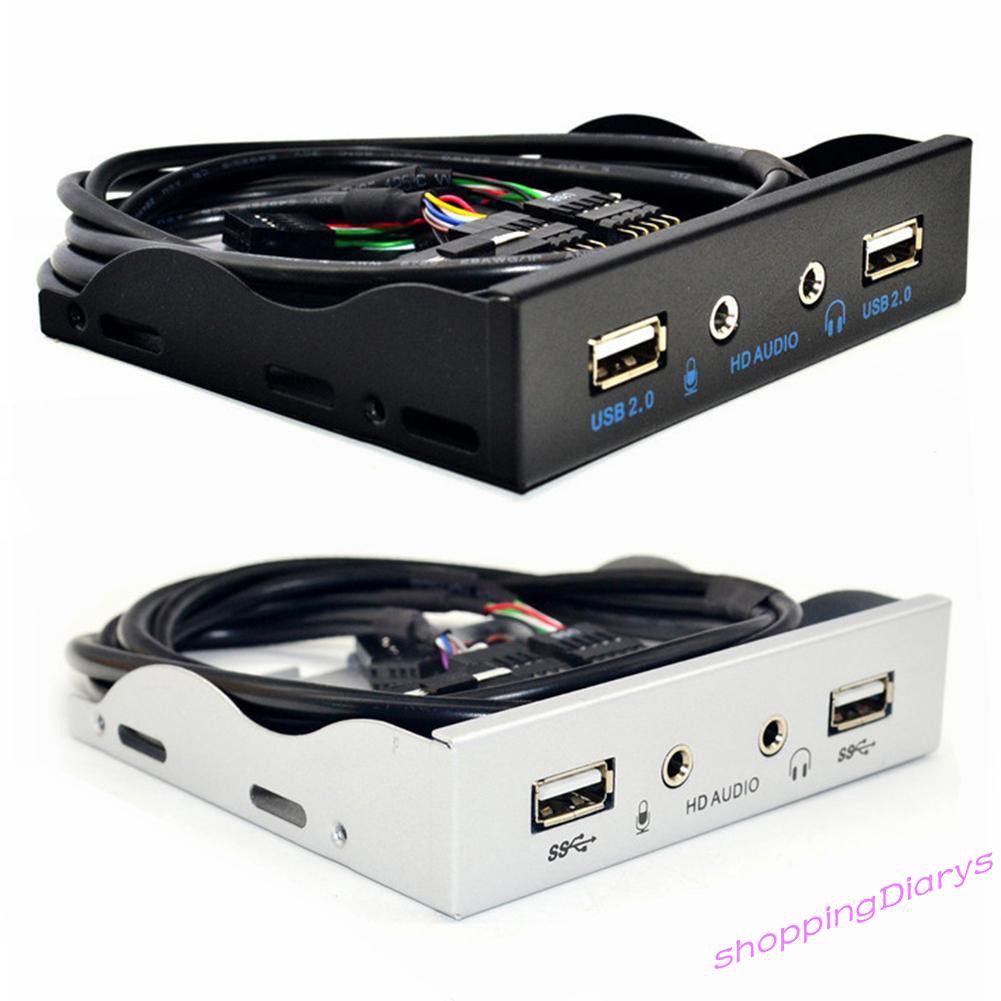 ✤Sh✤ 3.5 inch 9Pin to 2 USB 2.0 HUB Floppy Bay HD Audio 3.5mm Front Panel Rack