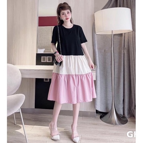 Đầm bầu ngắn tay dáng chữ A M081 chất cotton thời trang thiết kế Mom and Baby