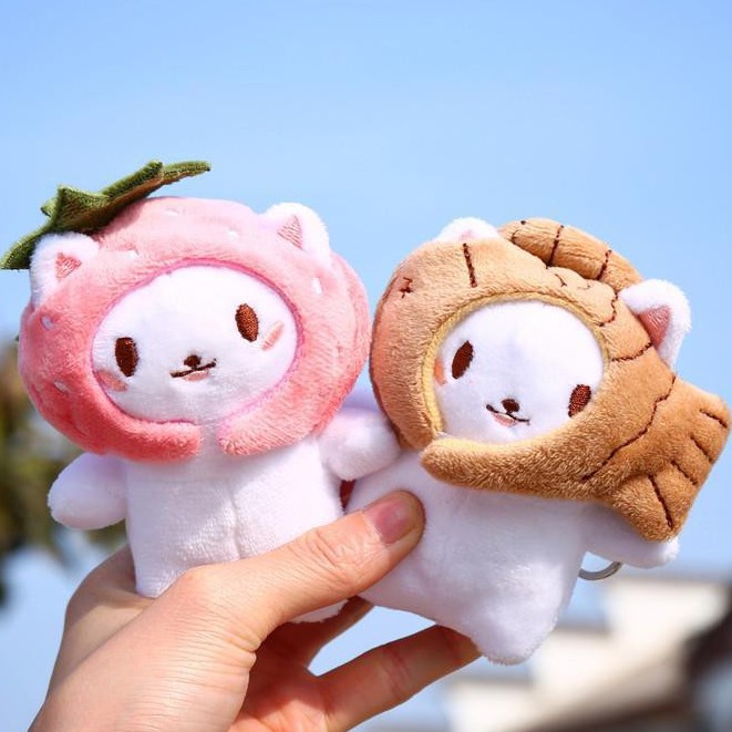 Móc Khóa Thú Nhồi Bông Mèo đầu Cá Cosplay treo Balo, Túi Xách, Điện Thoại 10cm