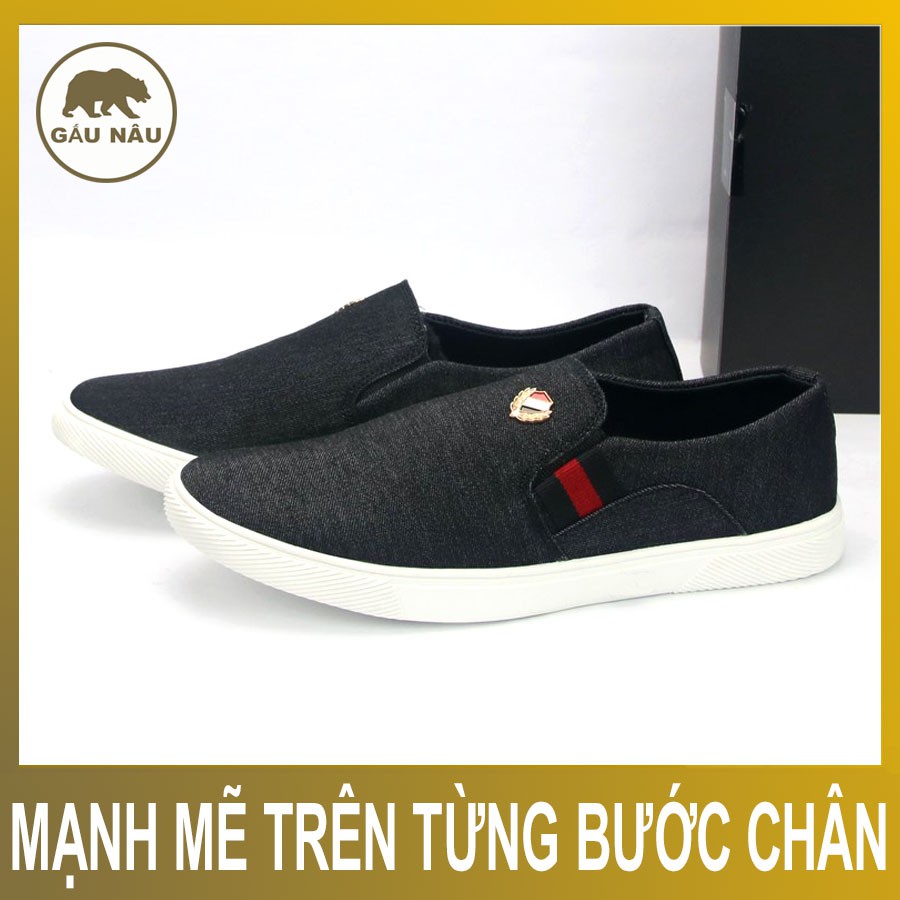 Giày lười vải nam thân đen đế trắng GN361 GấuNâu | WebRaoVat - webraovat.net.vn