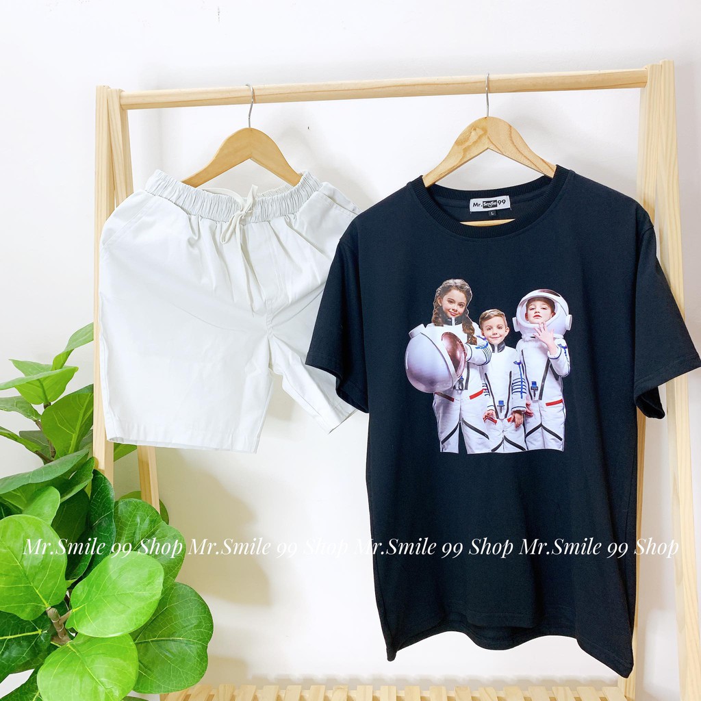 Áo Thun Tay Lỡ Unisex Form Rộng Nam Nữ Bé Trai Bé Gái Mr Smile 99 Shop