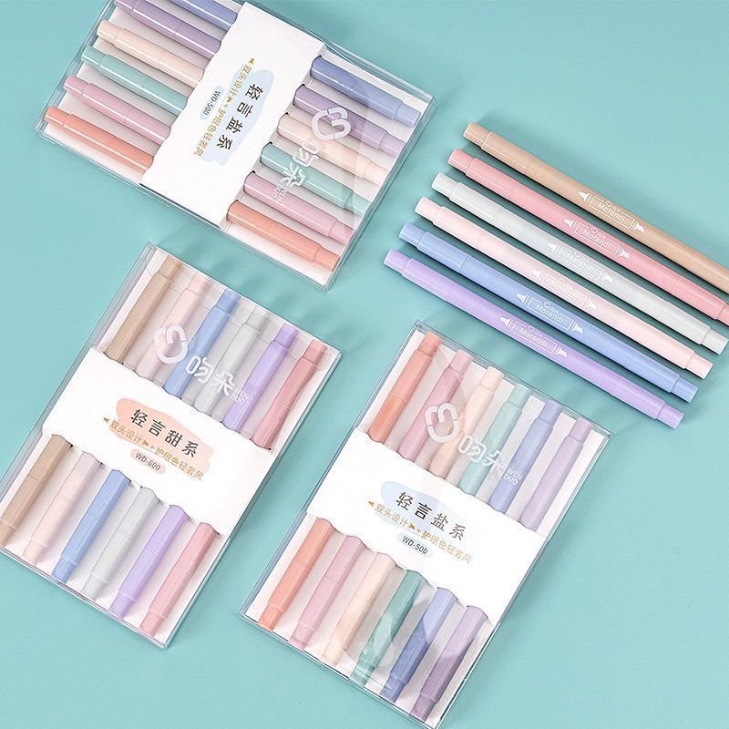 Bút highlight pastel 2 đầu morandi Lyanwn, bút đánh dấu nhớ dòng dạ quang cute nhiều màu marker dễ thương B49