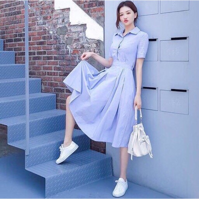 Đầm sọc xanh xoè