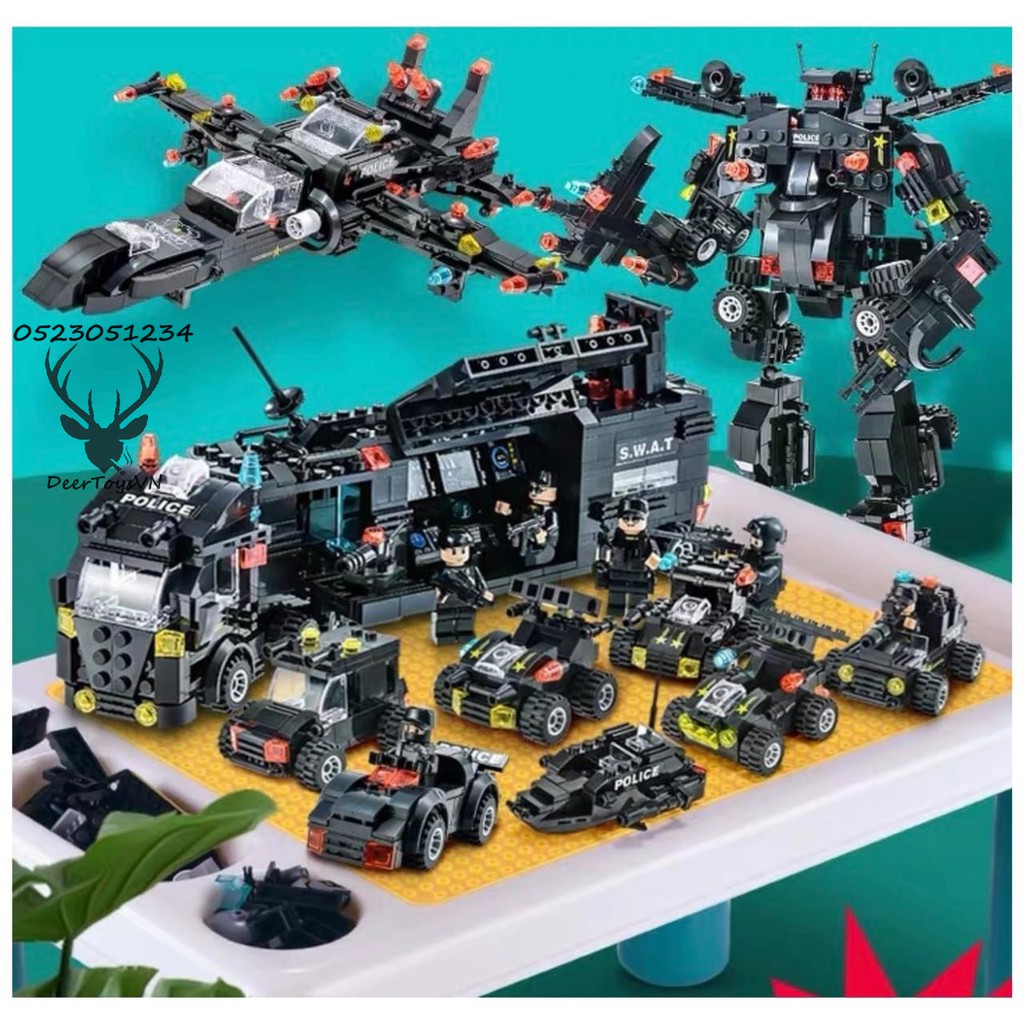 [900 CT-TÚI BÓNG] BỘ ĐỒ CHƠI XẾP HÌNH LEGO CẢNH SÁT, LEGO OTO, LEGO ROBOT, LEGO THUYỀN, LEGO TRỰC THĂNG, LEGO XE SWAT