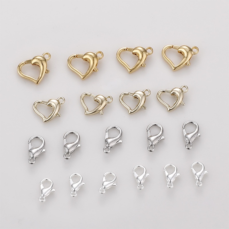 Móc Cài Nối DIY Mạ Vàng 4K Màu Vàng Đồng Hình Trái Tim Kẹp Nối Đồ Trang Sức Vòng Tay Trang Sức