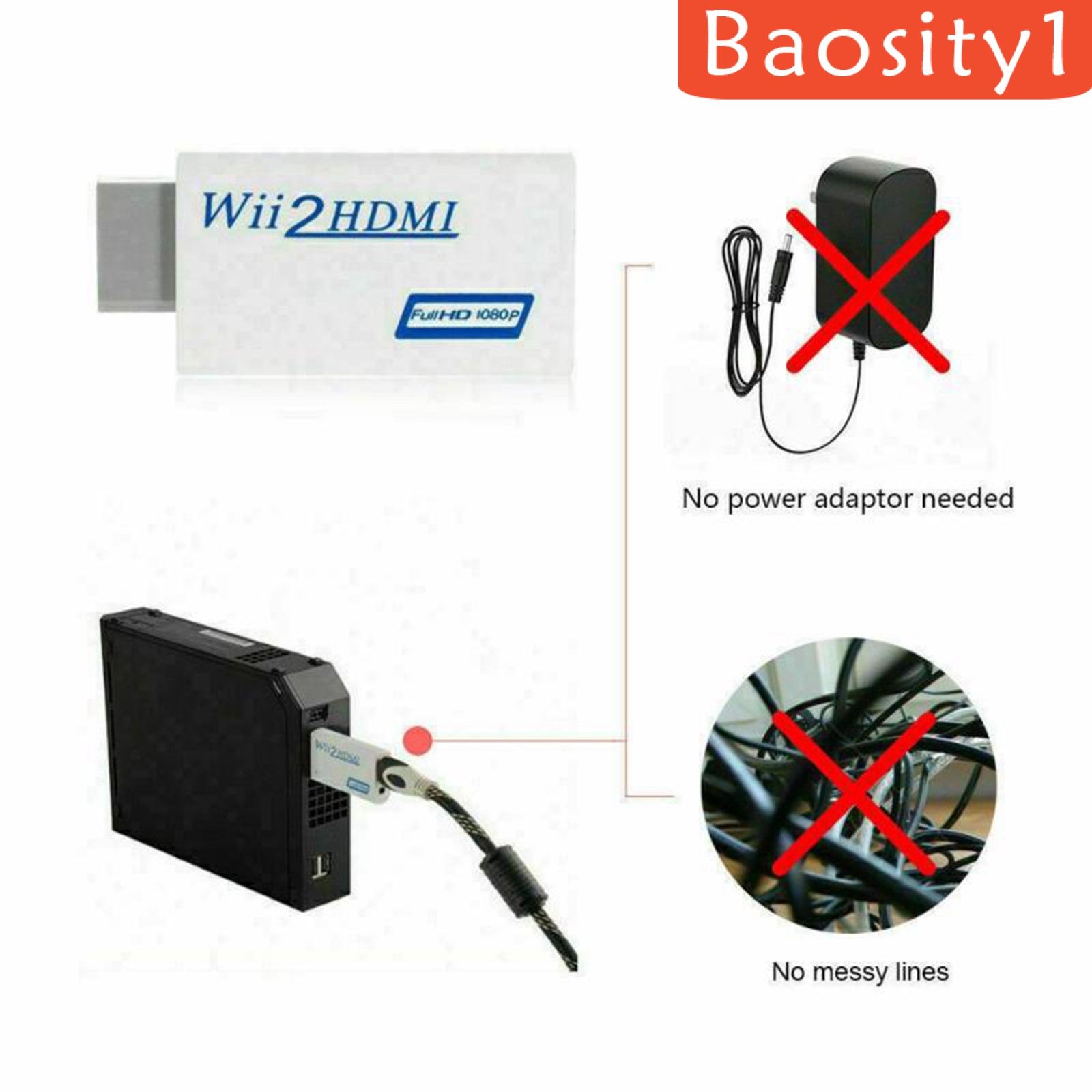 Bộ Chuyển Đổi Âm Thanh / Video Từ 1 Cổng Wii Sang Hdmi Kèm Đầu Ra Âm Thanh 3.5 mm