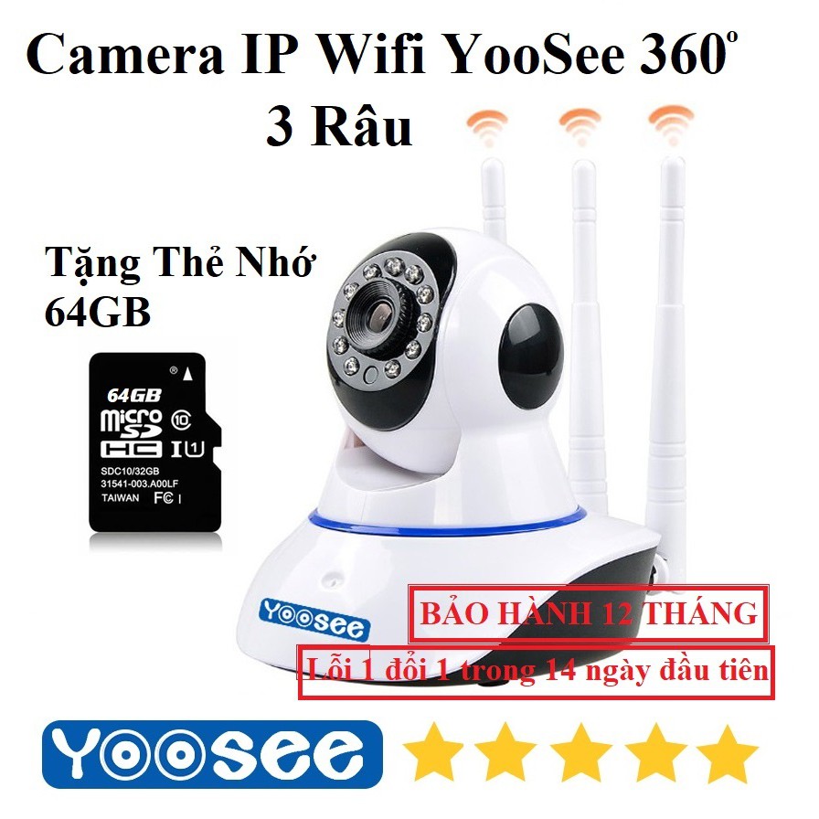 Tặng Thẻ Nhớ 64GB - Camera YOOSEE 360° 3 Râu - 2.0M - 1080P - Đàm Thoại 2 Chiều - Giám Sát Thông Minh