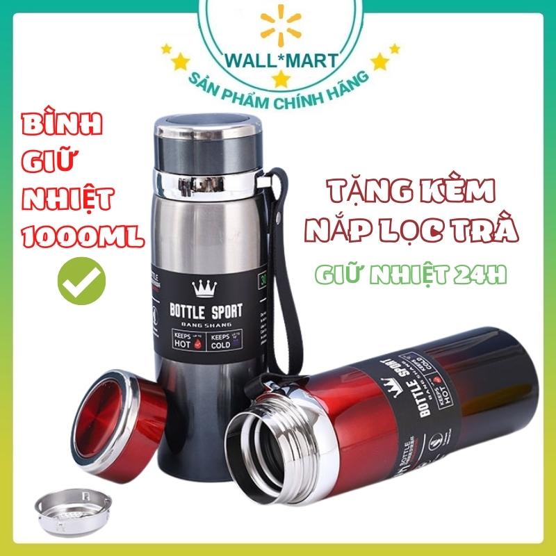 Bình giữ nhiệt inox cao cấp 4 lớp có nắp lọc trà lõi thép chống gỉ 800ml - 1000ml - 1 lít Wallmart Wm35