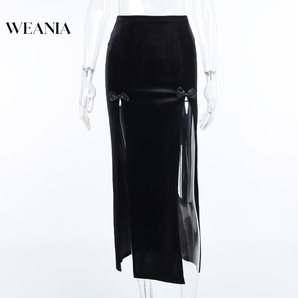 Chân Váy Nhung Dài Xẻ Tà Phong Cách Gothic Gợi Cảm D0403