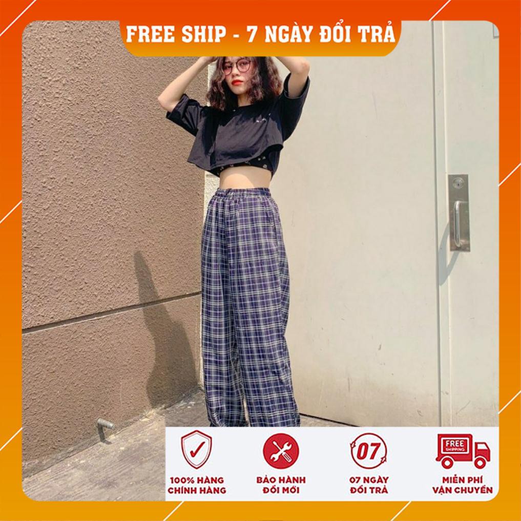 quần caro ống rộng nữ lưng cao nữ | BigBuy360 - bigbuy360.vn