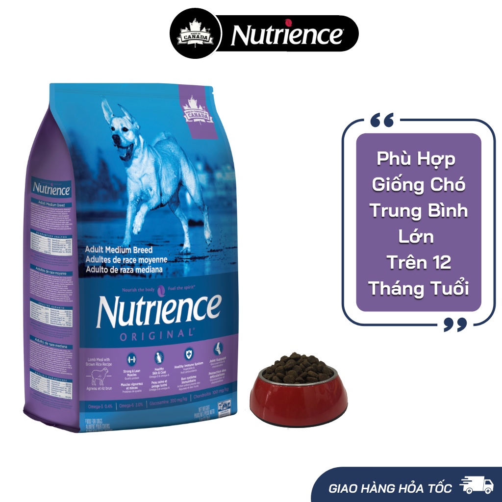 Thức Ăn Cho Chó - Trung Bình, Lớn (Phát Triển Cơ Bắp) Nutrience Original Bao 500g - Thịt Cừu, Rau Củ, Trái Cây Tự Nhiên