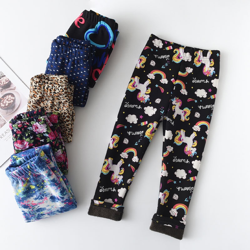 BEAR LEADER Quần Legging Phối Lông Họa Tiết Kỳ Lân Dễ Thương Thời Trang Xuân Thu Cho Bé Gái