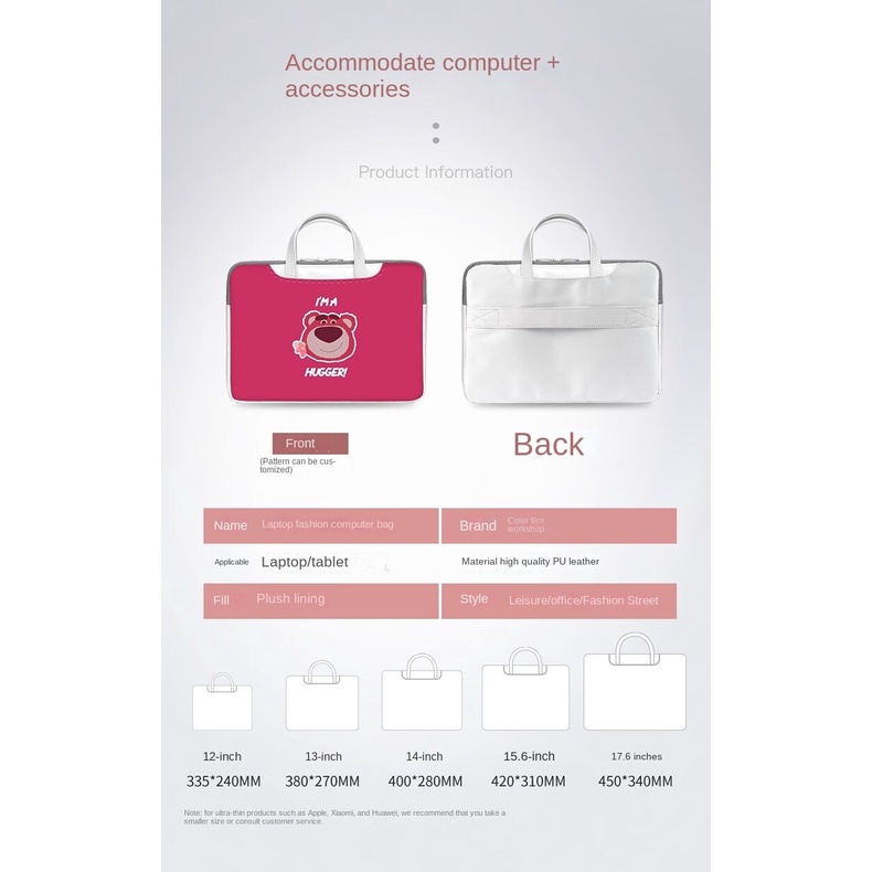 Túi Đựng Bảo Vệ Laptop 52Cm 47 cm 53 cm Họa Tiết Chú Gấu / Dâu Tây Dễ Thương Cho Nữ