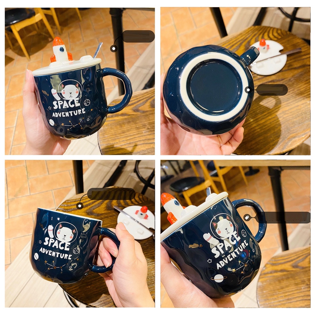 [HOT] Cốc sứ du hành vụ trụ có tặng kèm thìa inox 400ml