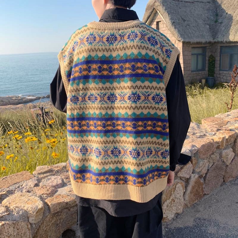 Áo len gile họa tiết thổ cẩm nam nữ unisex giá rẻ ulzzang