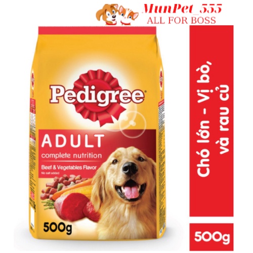 thức ăn pedigree gói 500g dành cho chó lớn hương bò và rau củ