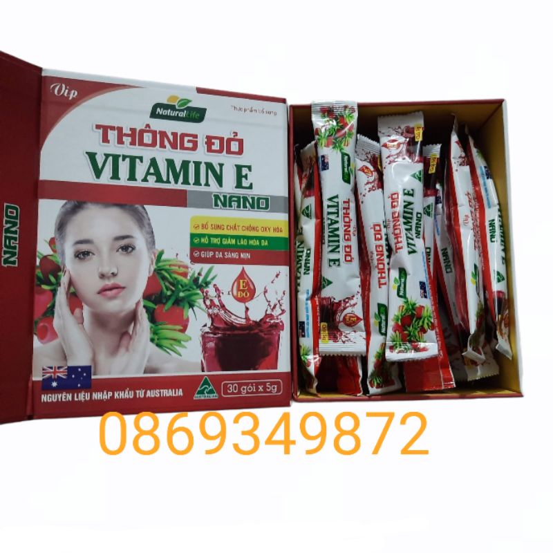 Thông đỏ Vitamin E Nano - Vitamin E đỏ -  giúp làm đẹp da ,giảm thâm nám - Hộp 30 gói