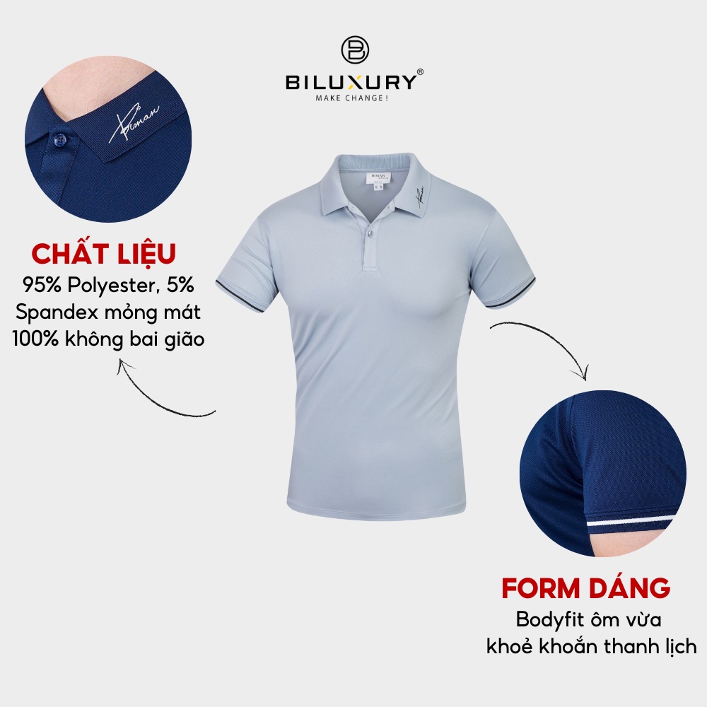 Áo polo nam cổ bẻ Biman by Biluxury thun co giãn thêu cổ vải cao cấp siêu nhẹ thoáng mát 5APCT012