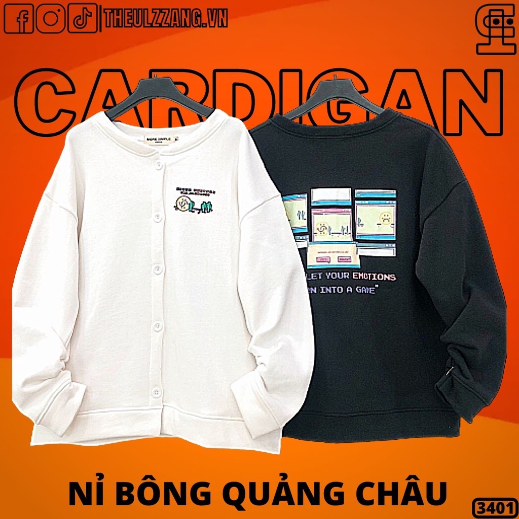 Áo Khoác Cardigan Nỉ Bông Dày Dặn Hàng QC Áo Cardigan Nữ Cài Nút Thun Cotton EMOTIONS - AK3401