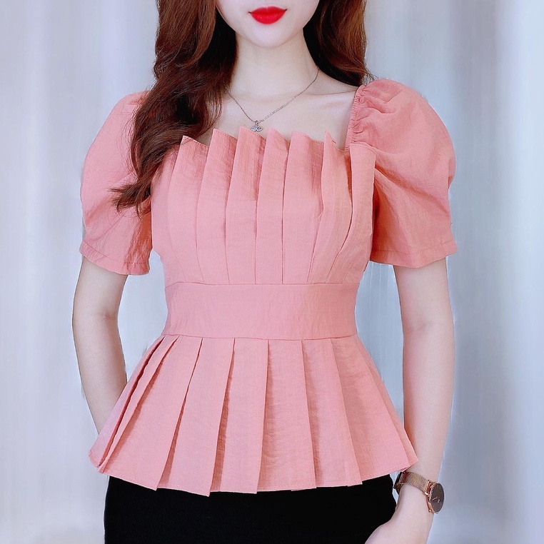 Áo peplum cổ vuông sơ mi tay phồng kiểu che bụng nữ đẹp CHUU A6697