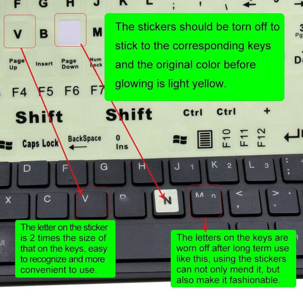 Nhãn dán bàn phím phong cách dạ quang độc đáo