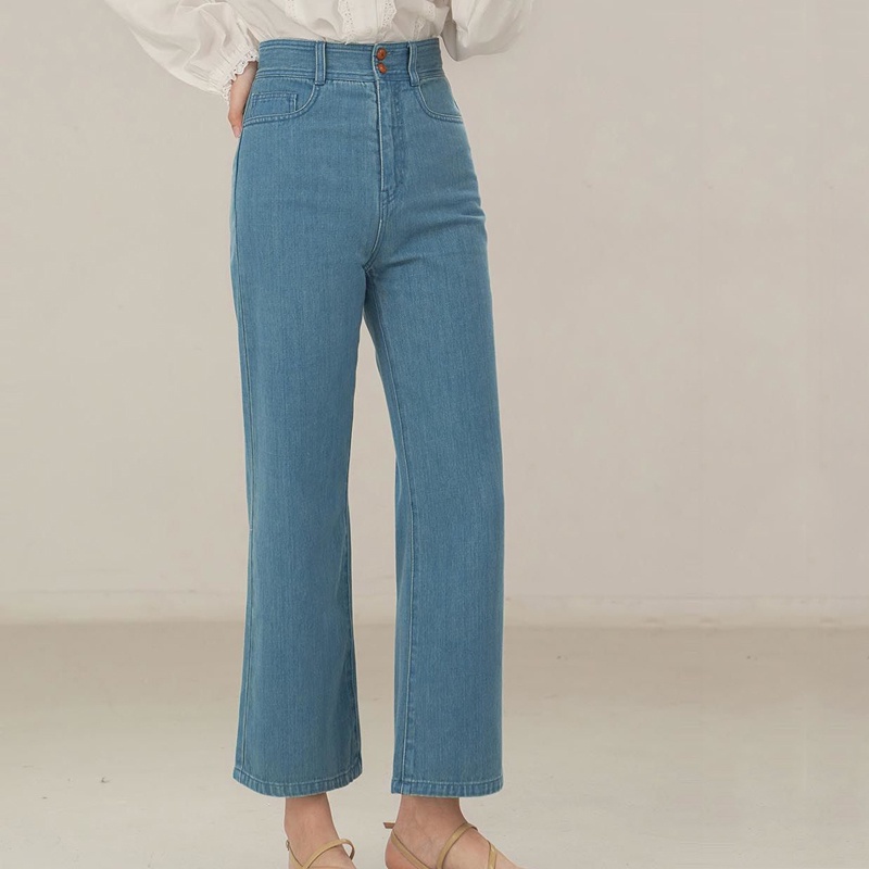 Quần jean dài IELGY ống loe lưng cao phong cách Pháp cổ điển thời trang cho nữ