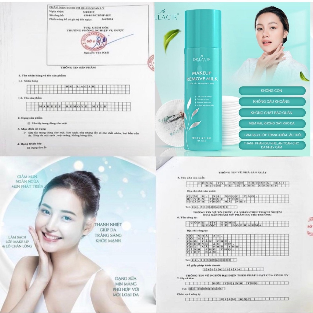 Sữa tẩy trang Dr Lacir Great86 tẩy trang dịu nhẹ Dr Lacir thu nhỏ lỗ chân lông sạch lớp trang điểm bụi bẩn 120ml