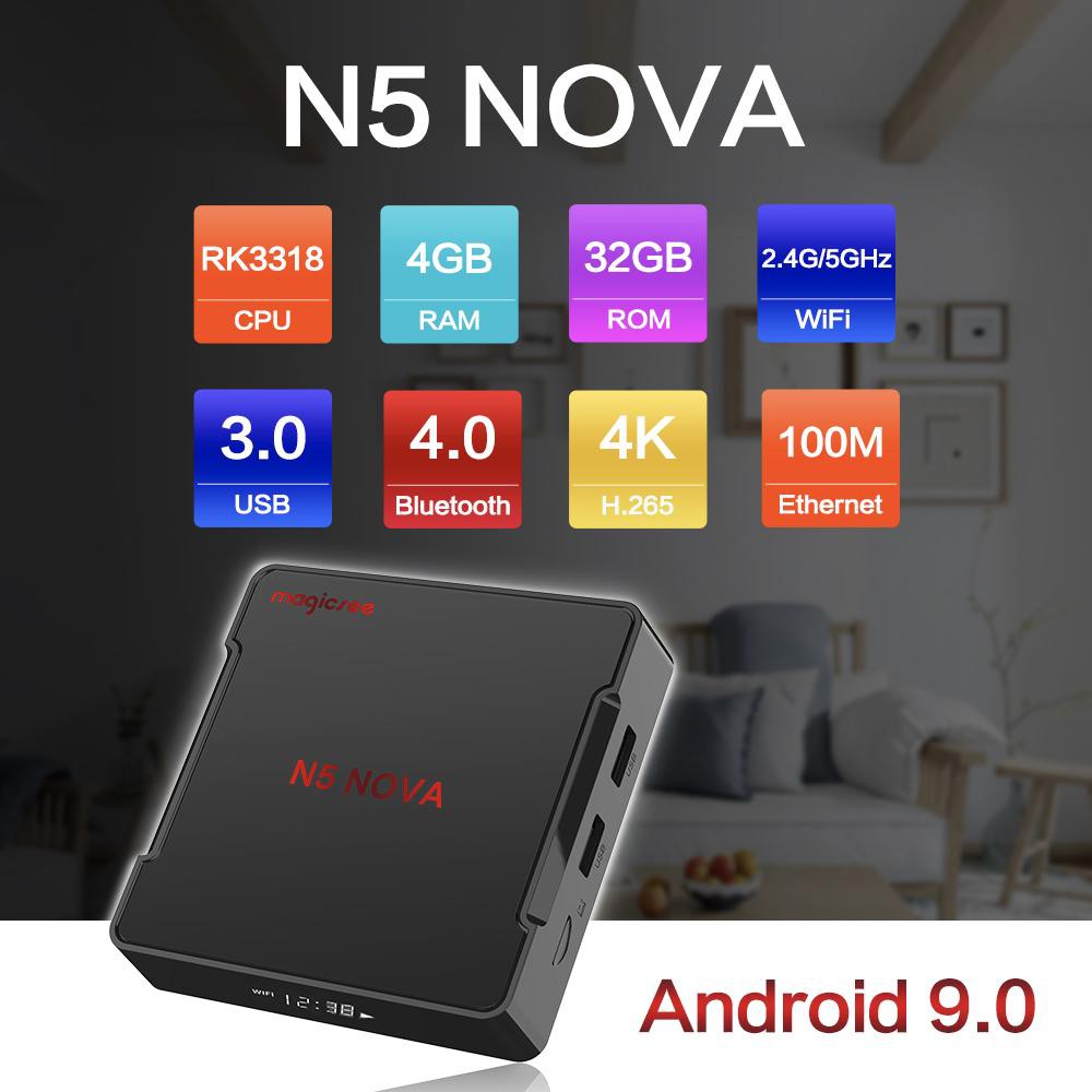 [Mã ELMS4 giảm 7% đơn 500K] Android Tivi Box Magicsee N5 Nova - Ram 4GB. Rom 32GB, Android 9.0 - Điều khiển Voice search