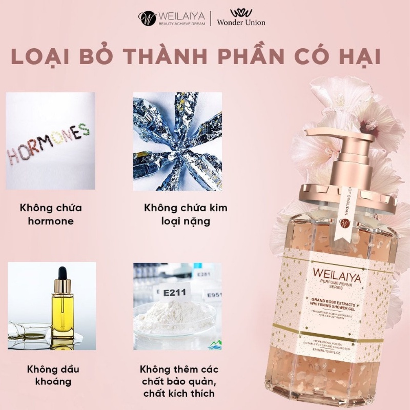 Sữa Tắm WEILAIYA Chính Hãng Nước Hoa Dưỡng Ẩm Trắng Da Cánh Hoa Hồng 450ml ST01