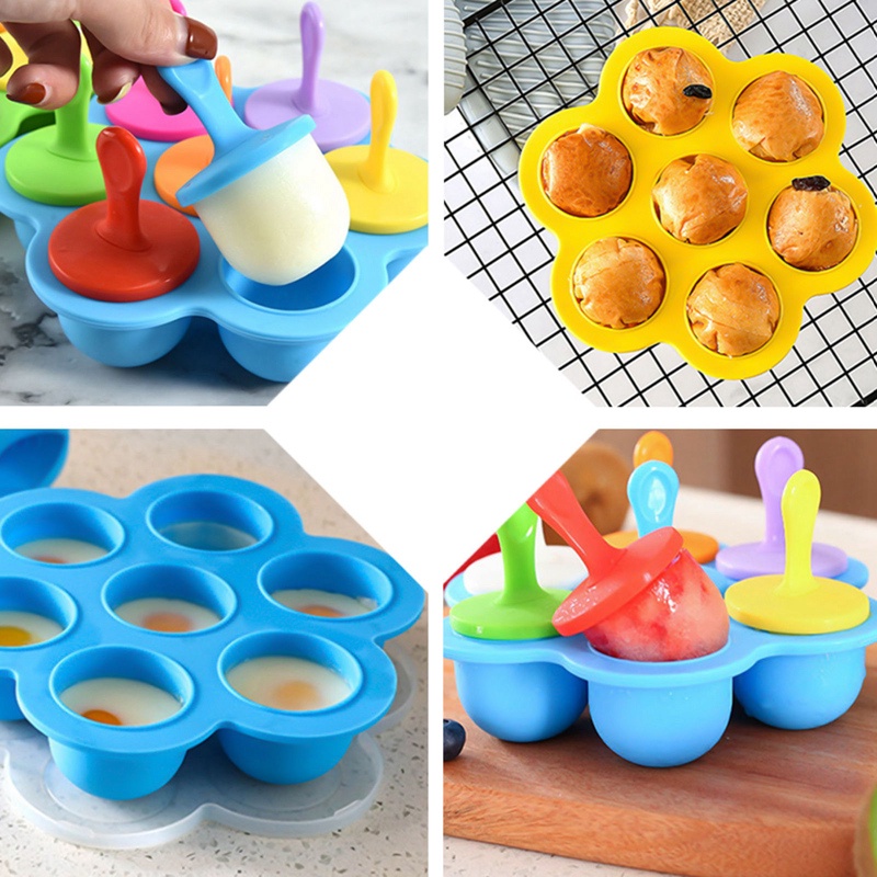 Khuôn Silicone Làm Kem 7 Ngăn Nhiều Màu Chống Dính Tiện Dụng