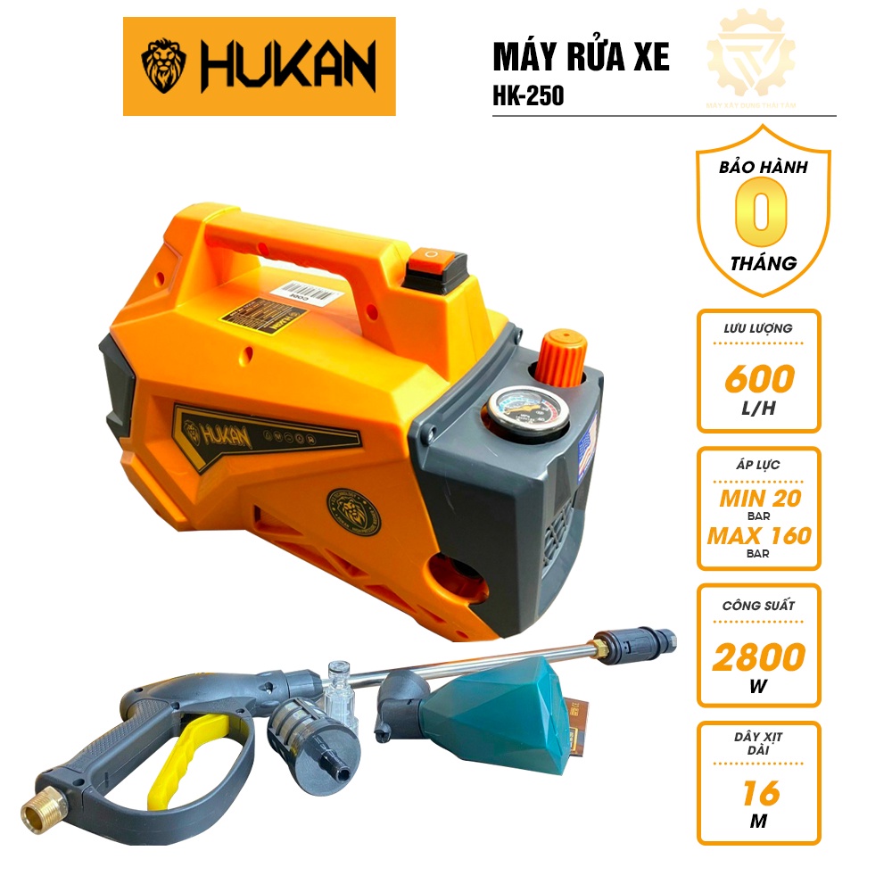 Máy rửa xe HUKAN HK-250 2800w cao áp 160bar dây đồng 100% có chỉnh áp